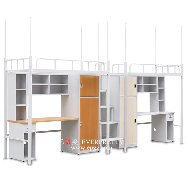 Factory Price Hostel Metal Bunk Bed with Desk and Wardrobe