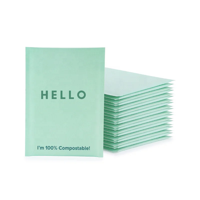 Compostable Big Custom Design High Buyers Waterproof Mint Green Kraft Bubble Mailer With Logo Paper