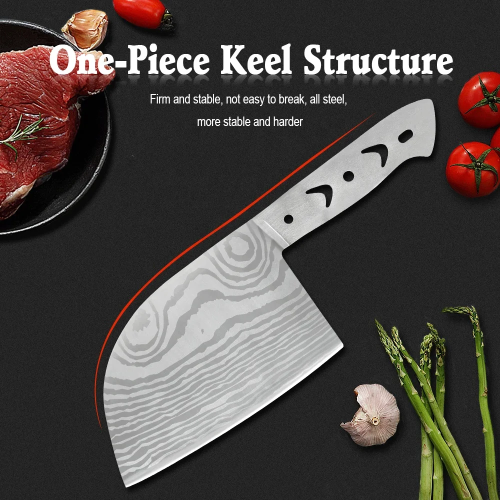 6.65 inch Butcher Knife Accessories DIV Stainless Steel Blade Classic Damascus Laser Pattern Knife Blade Blank without Handles