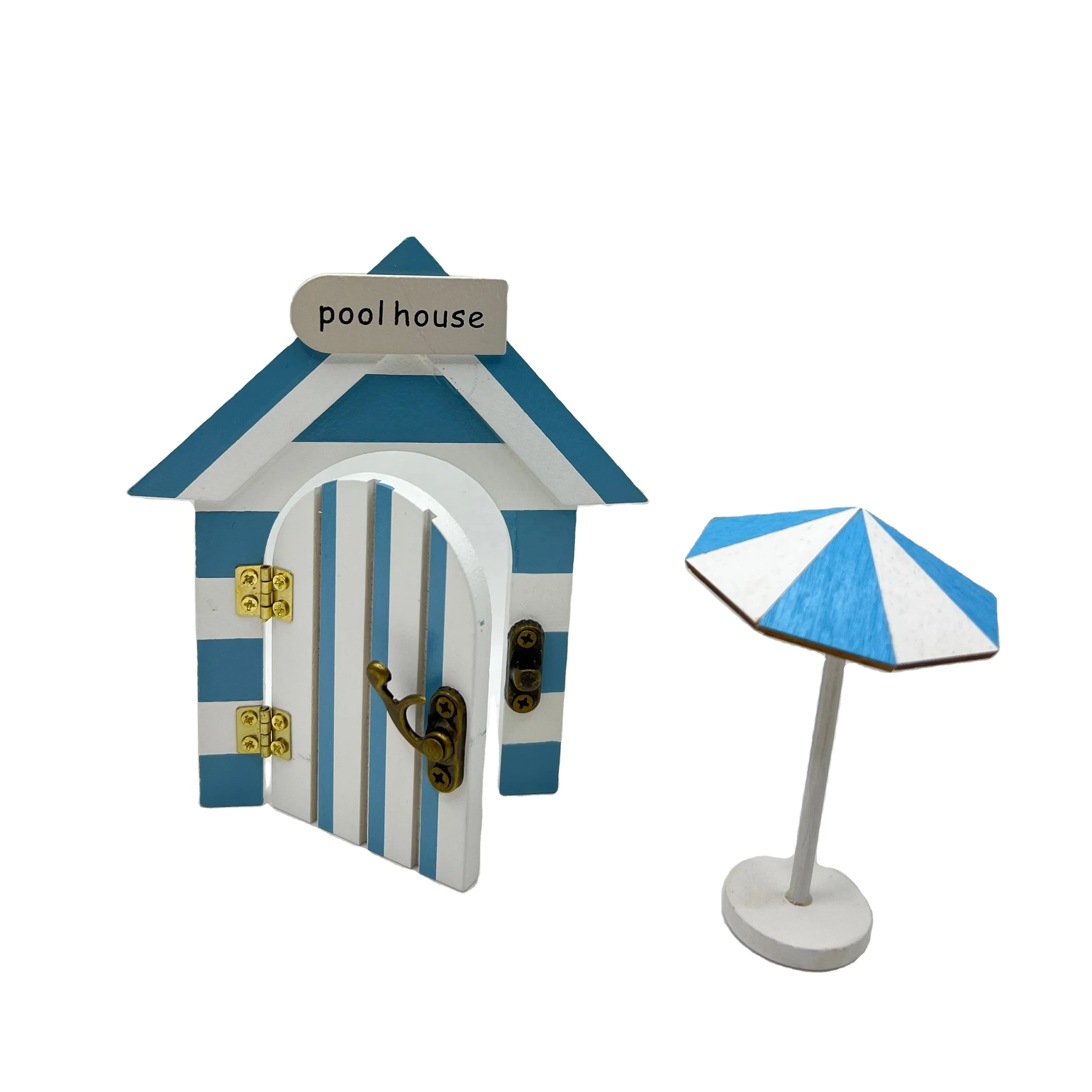 Elf outdoor ornaments blue beach umbrella for kids miniature doll house diy miniature toys