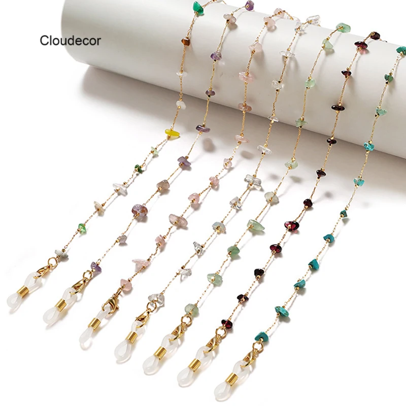 Ожерелье для очков с бусинами женское, цепочка для маски солнцезащитных очков, брендовый трендовый ремешок с камнями неправильной формы, защита от потери