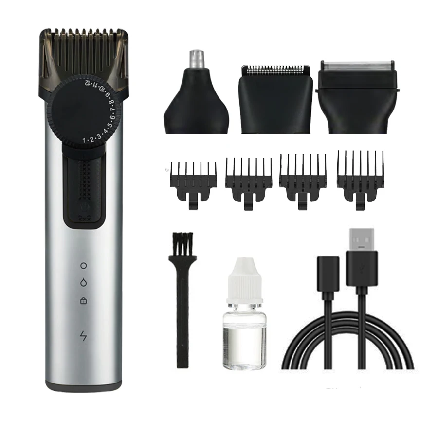 3 in 1 Rechargeable man grooming kit hair clipper with adjustable tooth pitch , micro Shaver , Nose Ear trimmer IPX5 wet to dry