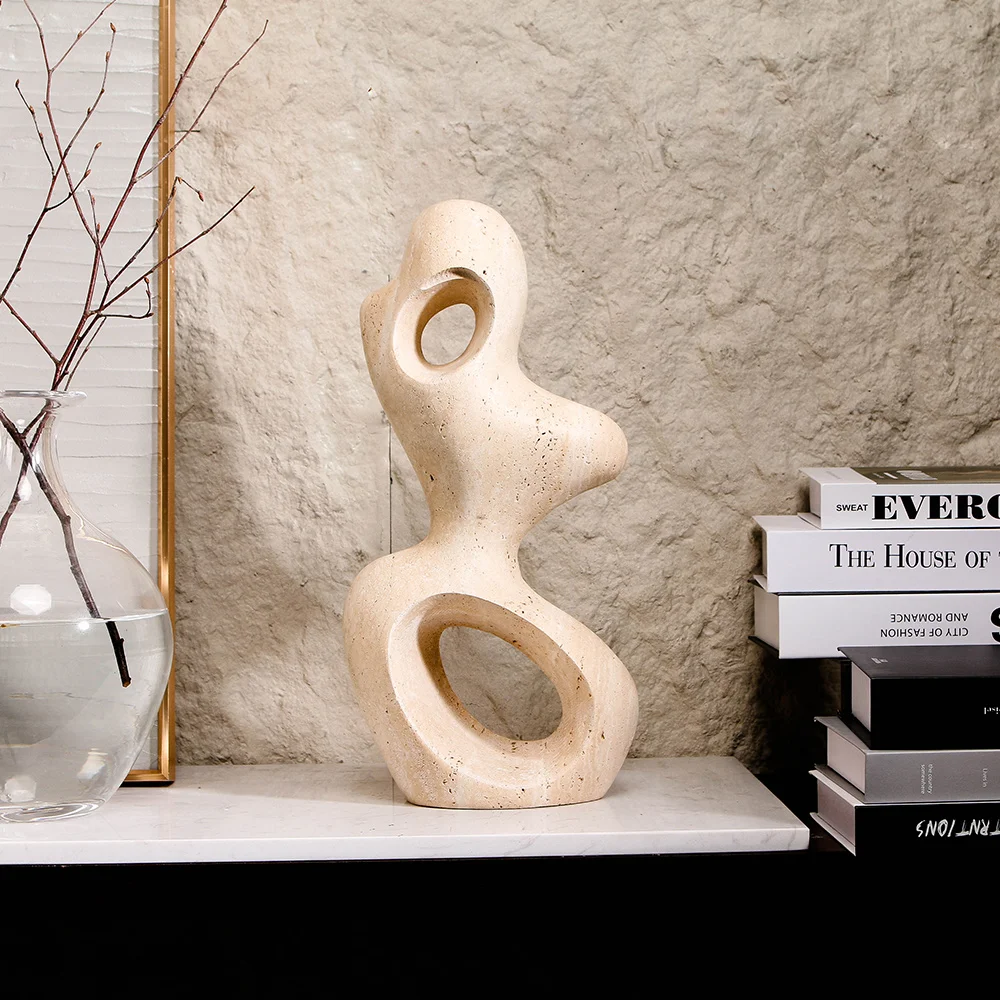 Luxury Wholesale Factory Natural Decorative Modern Art Marble Beige Organic Shape Marble Sculpture Home Decor For Interior