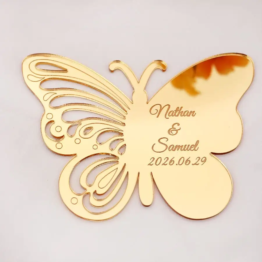 Acrylic Mirror Butterfly Tags Custom Name Date Party Gift Home Decoration Personalized Wedding Invitation Card