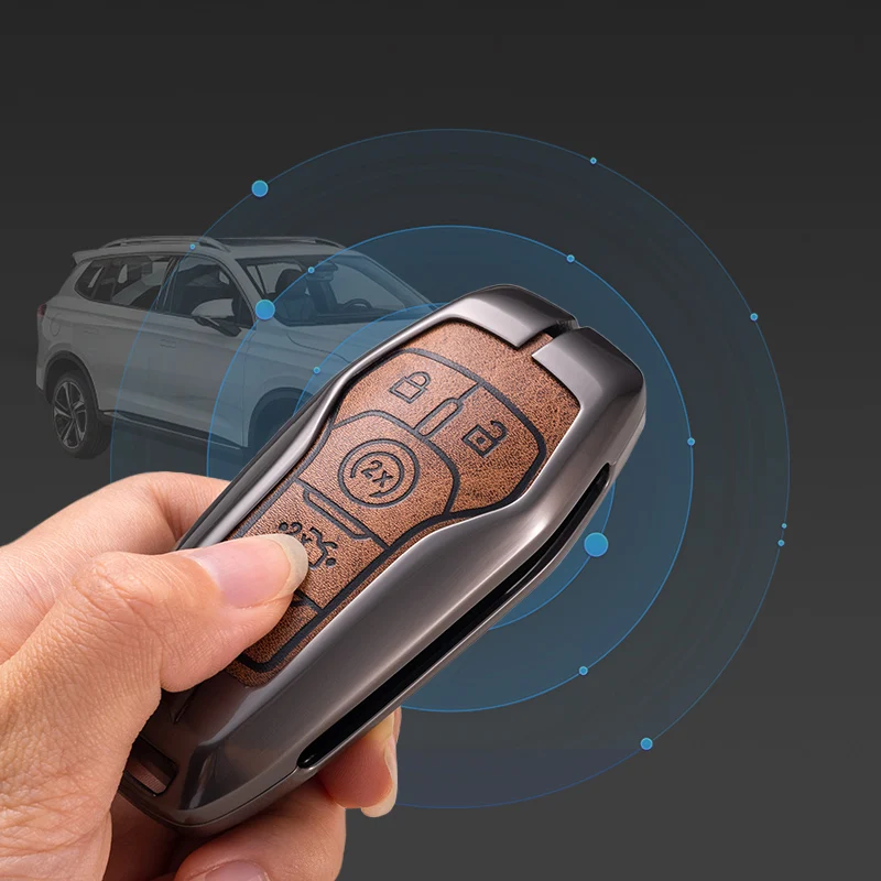 Manufacturer customization Leather alloykey Car Key Fob Cover Metal Keychain Car Key Protector Case For Ford F150 F250 F350
