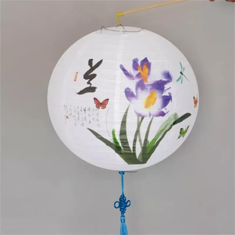 RUI YI LUCKY Red Sakura (Cherry) Flowers White Color Chinese/Japanese Paper Lantern with for lantern festival decoration
