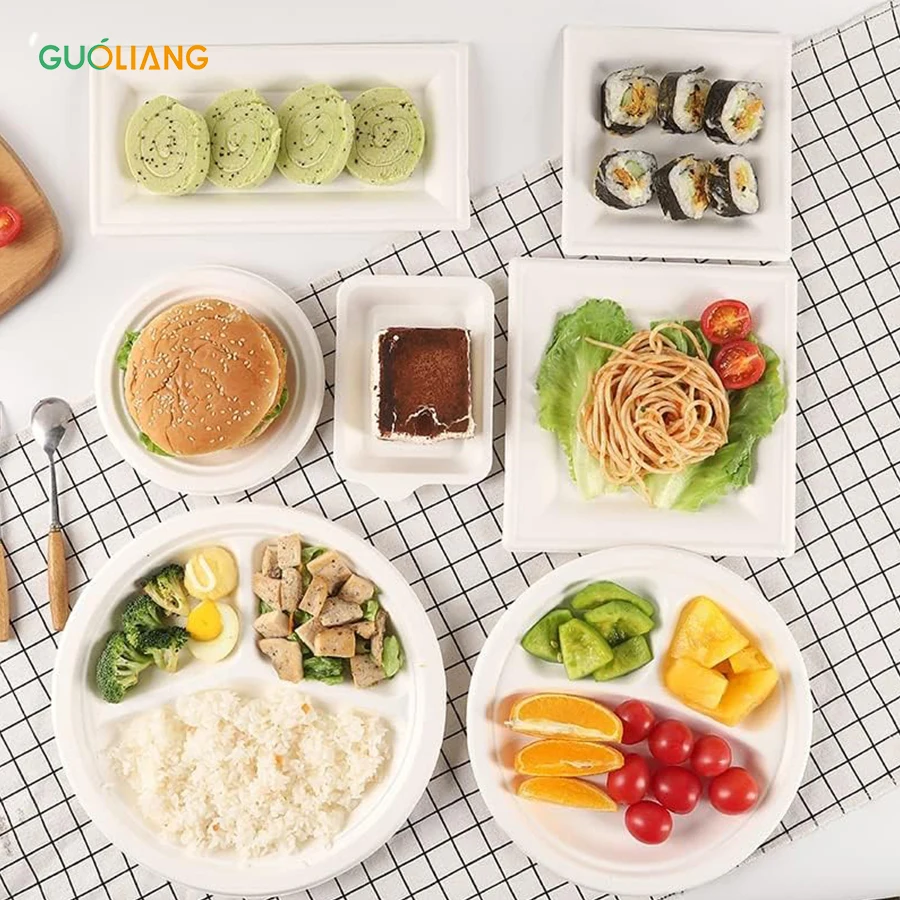Customized Green Fast Food Tray Pulp Tableware 100% Compostable Biodegradable Disposable Paper Plates