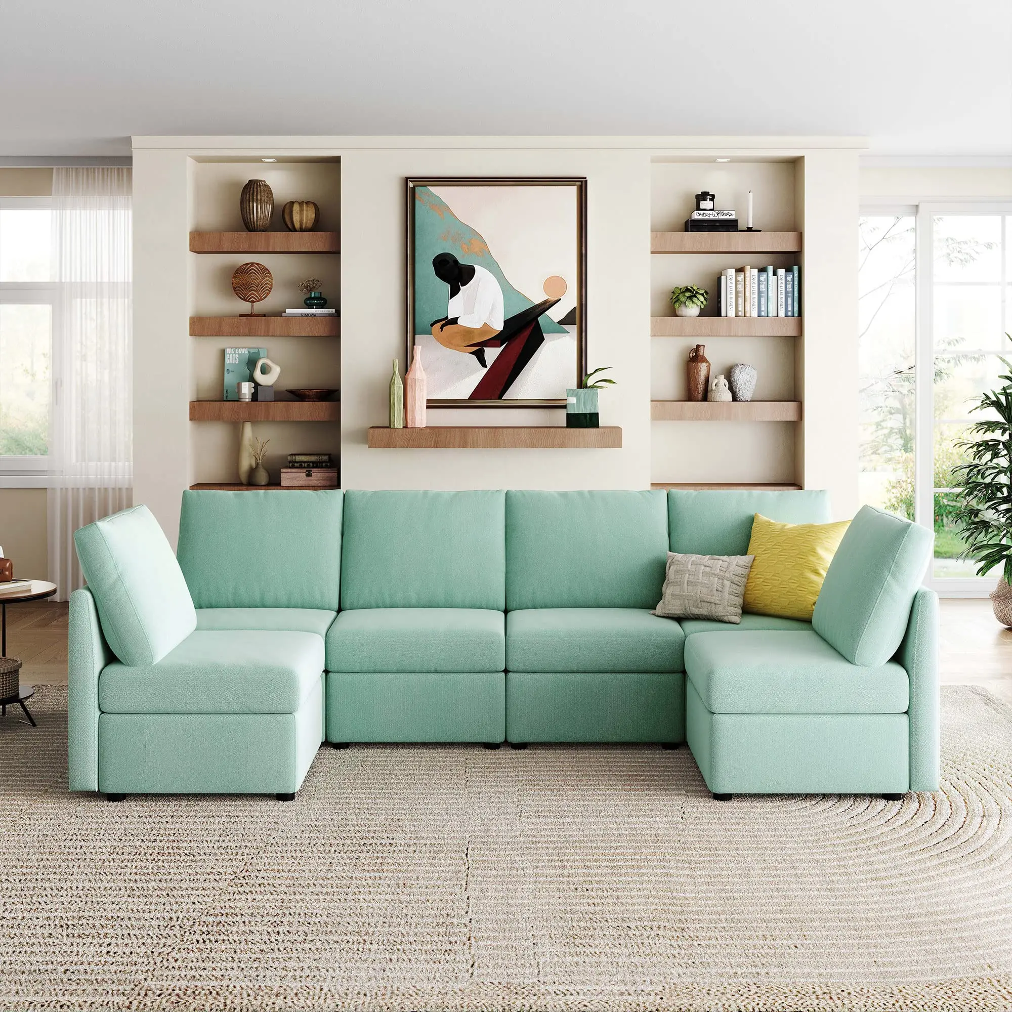 6 Seat Oversized Convertible U Shaped Modular for Living Room with Storage Sectional Sofa Couch Memory Foam