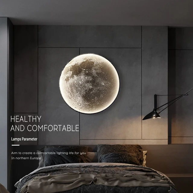 Modern IP44 indoor hotel stair bedroom living room black circle LED moon decorative wall light