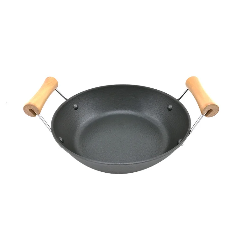 Chinese Traditional Cookware Round Cast Iron Wok With Double Handles