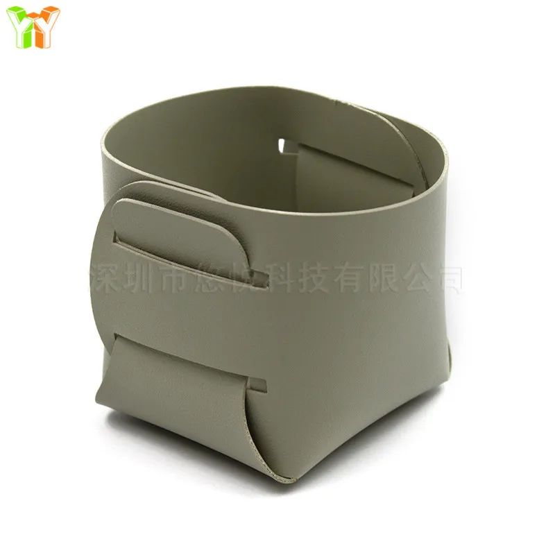 Quick Shipping Foldable PU Leather Storage Baskets Pen Pencil Holder Desktop Storage Box for Makeup Remote Controls