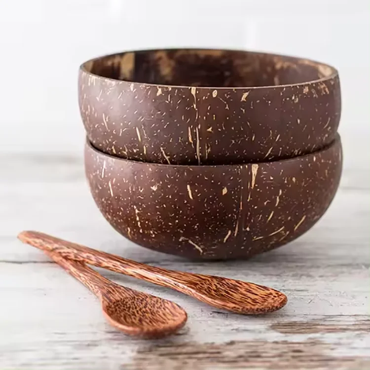 ECO friendly high quality wood bowls for candles handmade organic salad coconut shell with spoons