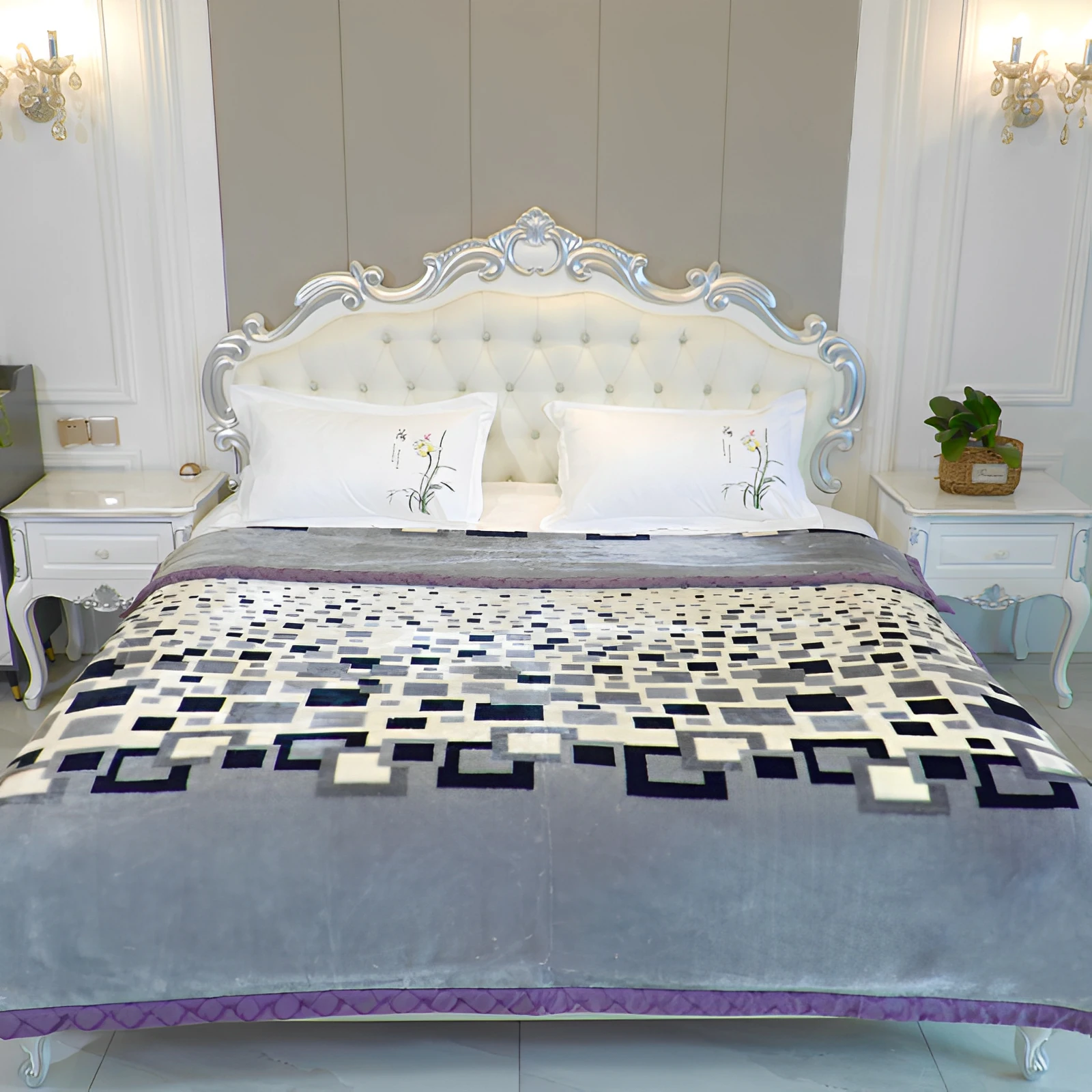 Factory Direct 100% Polyester Mink Fleece Bed Blanket Single Double Winter Knitted Raschel Geometric Festival Joyous Anime