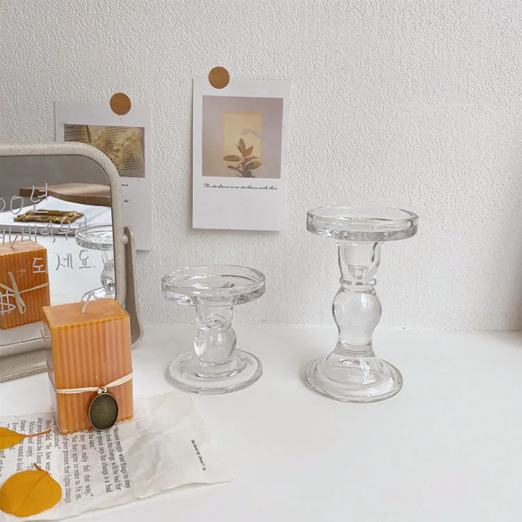 Cutelife Wholesale New Arrivals Pillar Crystal Candle Holders Transparent Glass Holder For
