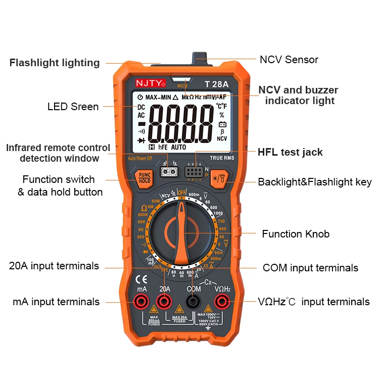 Automotive digital multimeter NCV Detection 1000V voltage meters T28A smart Multifunctional Stable Performance