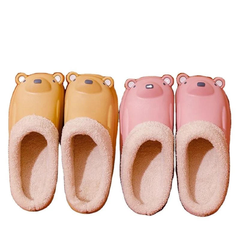 Card boy pattern waterproof thermal slippers winter indoor fur comfortable home fur slippers
