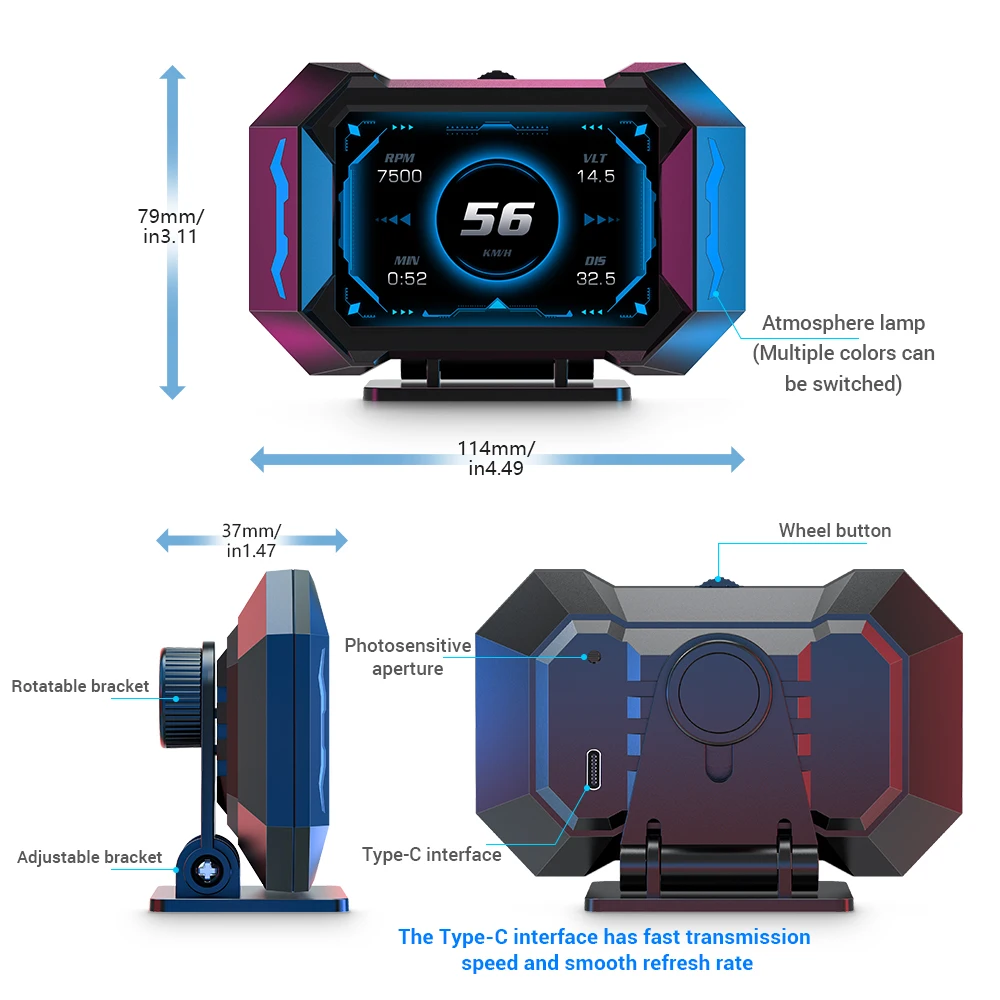 2024 Top Selling OBD2 GPS Speed Slope Meter Diagnostic Electronics 4 Inch LCD Screen Gauge Fuel Consumption P25 Car HUD