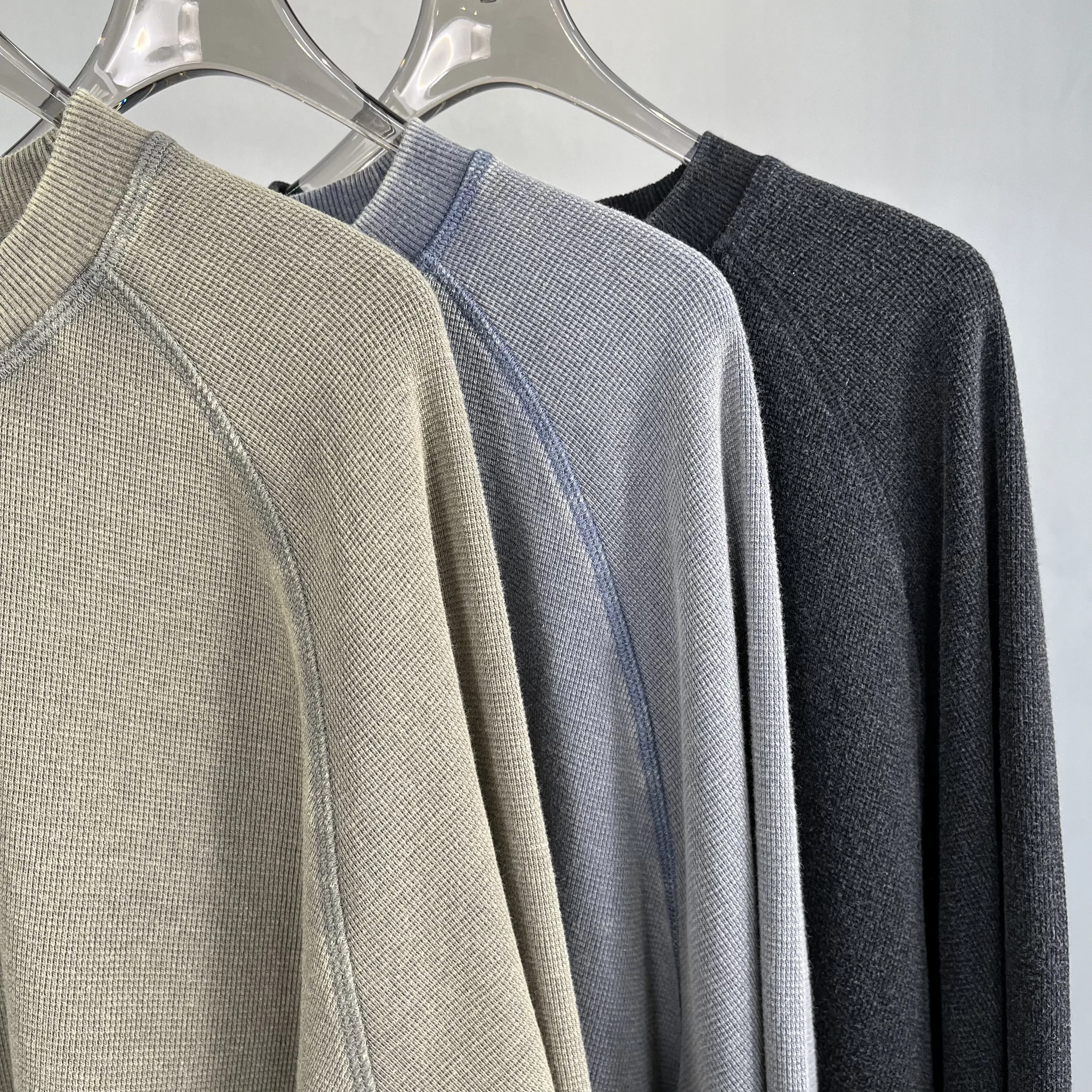 2024 Fall men heavyweight 350gsm waffle knit thermal shirt tops loose oversized streetwear retro washed t shirts long sleeves