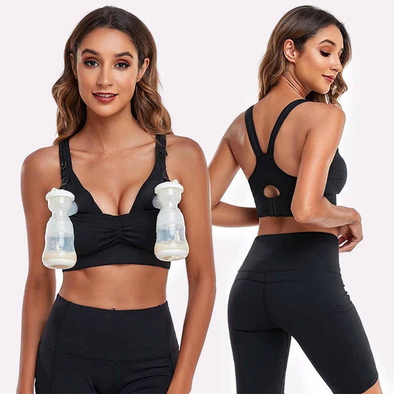 Wholesale Seamless Double Buckle Yoga Sports Beauty Back Maternity Breast Pumping Hands-Free Pregnancy Nursing Bra
