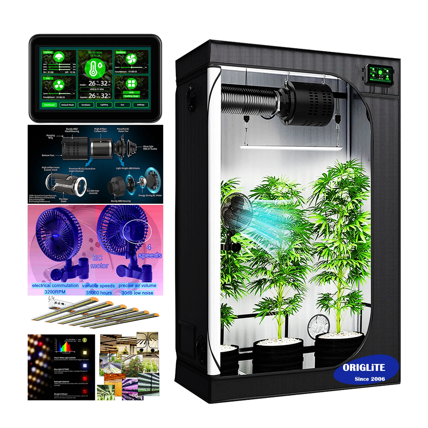 Garden Greenhouses Grow Tent Kit 7-in-1 Grow Kit with Hydroponic Controller Carbon Filtration Ventilation in Complete Kit
