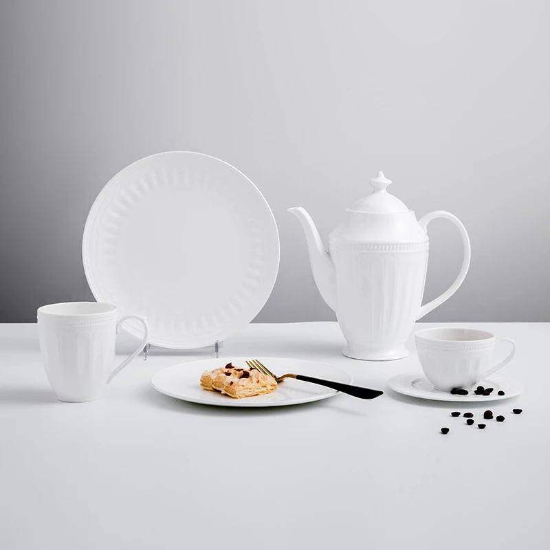 Luxury hotel restaurant food dishes plates dinnerware ceramic catering bone china white round dinner for 5