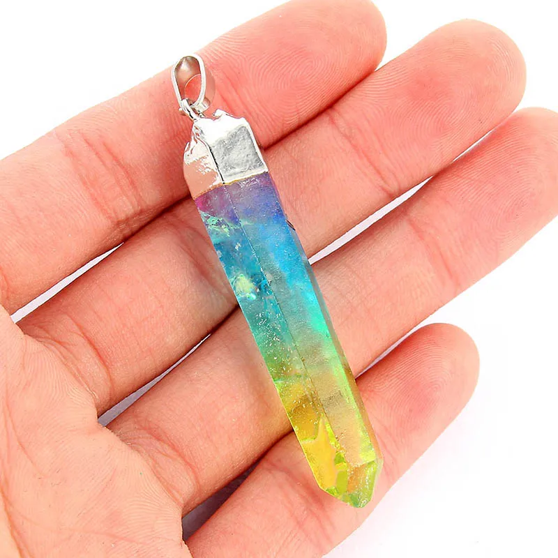 Natural Gem Stones Clear Crystal Necklaces & Pendants Reiki Healing Irregular White Yellow Purple Pink Quartz Pendulum