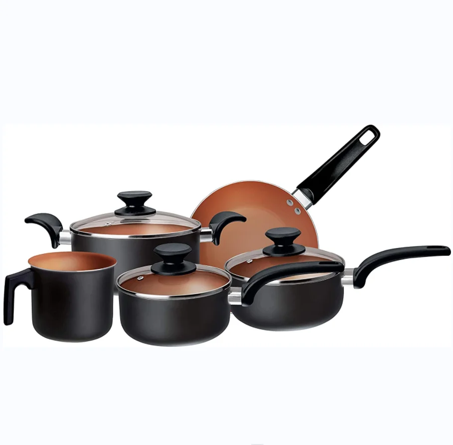 8 PCS Pressed Aluminum Cooking Pots and Pans Non Stick Frying pan Casserole Saucepan Cookware Sets