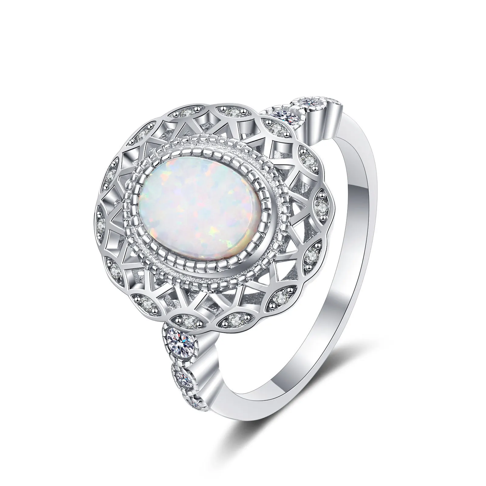 SKA Jewelry wholesale 925 silver gold natural opal cz starburst band ring women