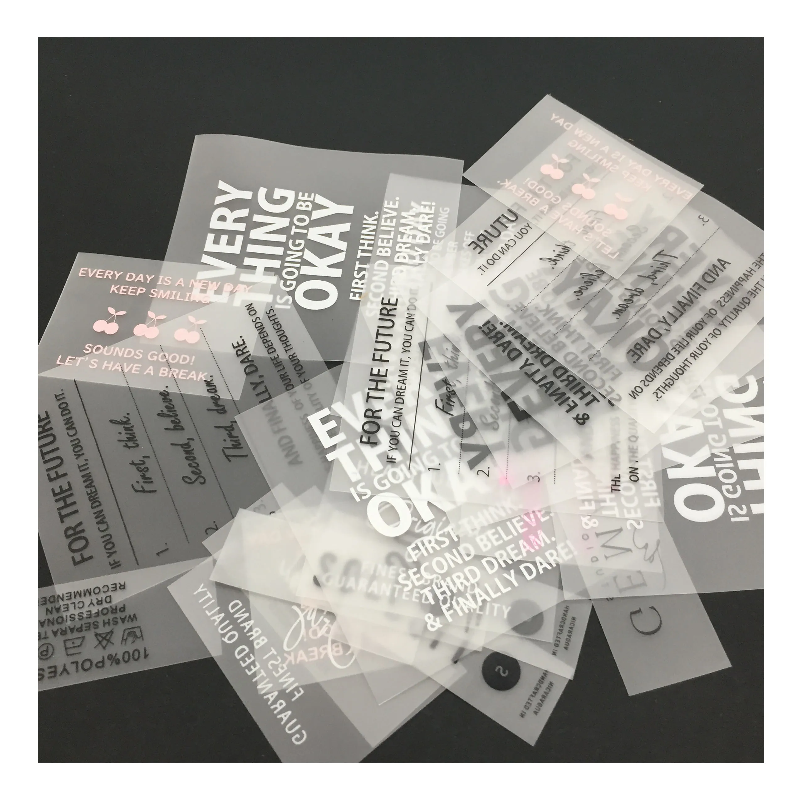 Custom Printed  Soft Plastic Transparent Wash Care Label TPU Clothing Label