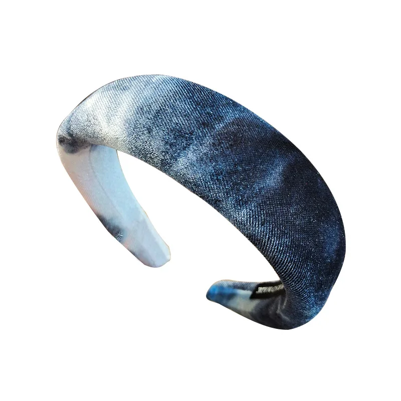 New Gold Velvet Sponge Flat Headband Fashion Tie Dye Color Printed Headband High-end Fabric Hair Accessories
