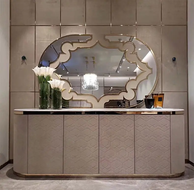 Premium Home Dining Room Cabinet Elegant Wooden Buffet with Multiple Drawers and Gold Base for Restaurant