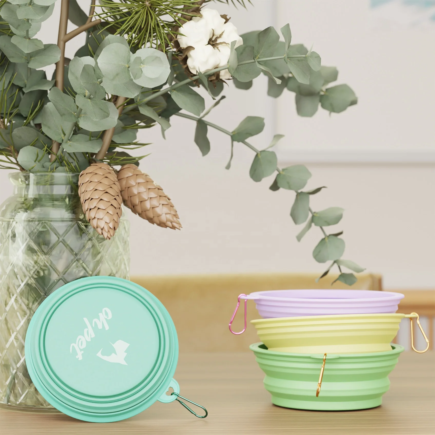 BPA- Free personalized Custom Travel Pet water feeding bowl Foldable Portable Folding Collapsible Food-Grade Silicone dog bowl