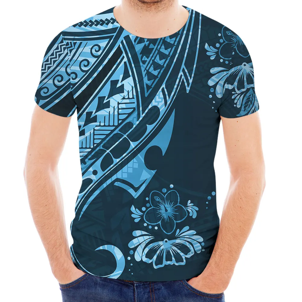 Purple Hibiscus Print Men T-shirts for Summer Short Sleeve Shirt Men Polynesian Tribal Design Printed Shirt Males Custom T Shirt