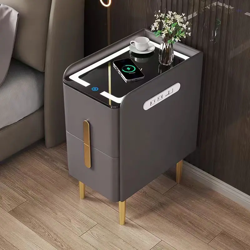 Cheap smart bedside table Wireless Charging Station And LED Lights And 3 Drawer Storage Cabinet Modern Side Table For Bedroom