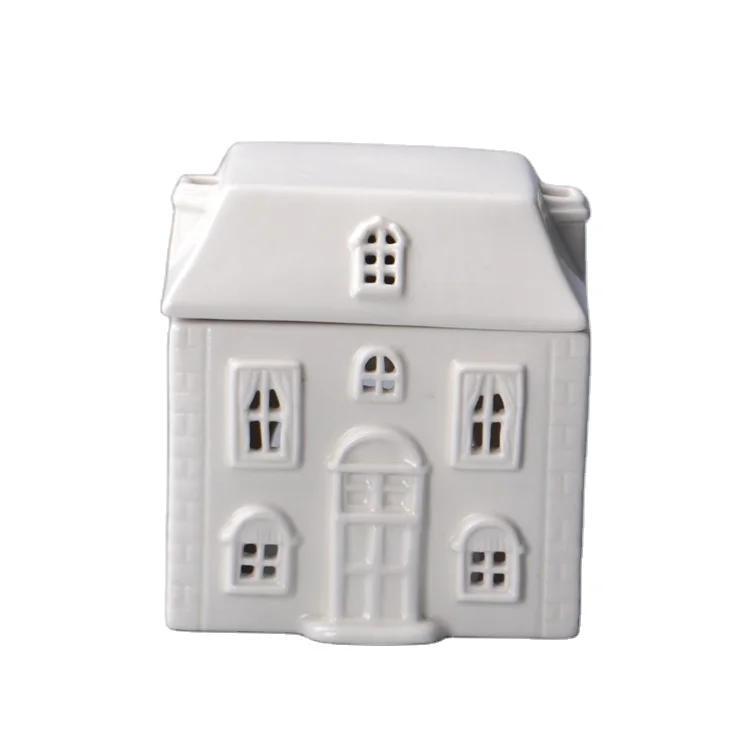 Wholesale Customized Aromatherapy Ceramic House Shape Oil Burner With Lid For Candle Tealight Gifts