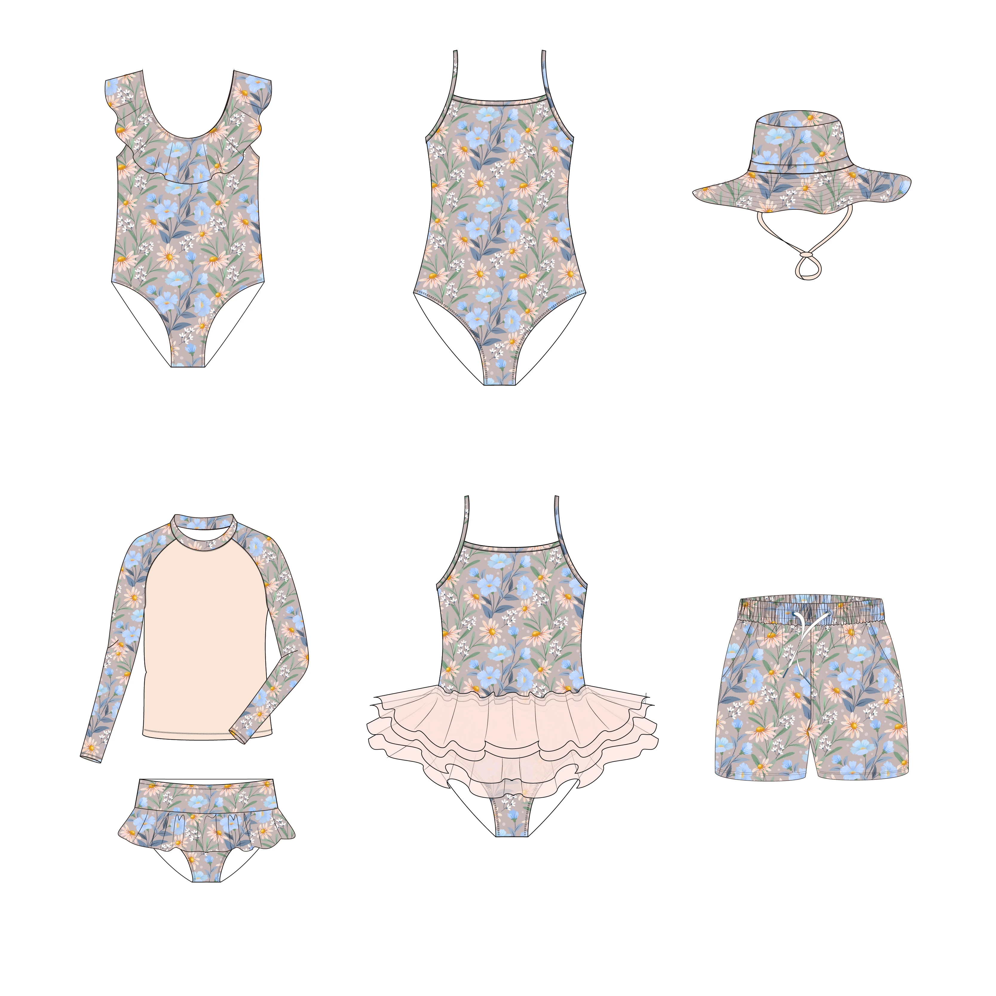 Custom Children Kids Swimming Bikini Dress Swimwear Girls One-piece Swimsuit