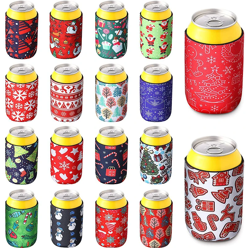 christmas 2022 factory wholesale neoprene insulator sleeve custom Print Pattern beer bottle cover