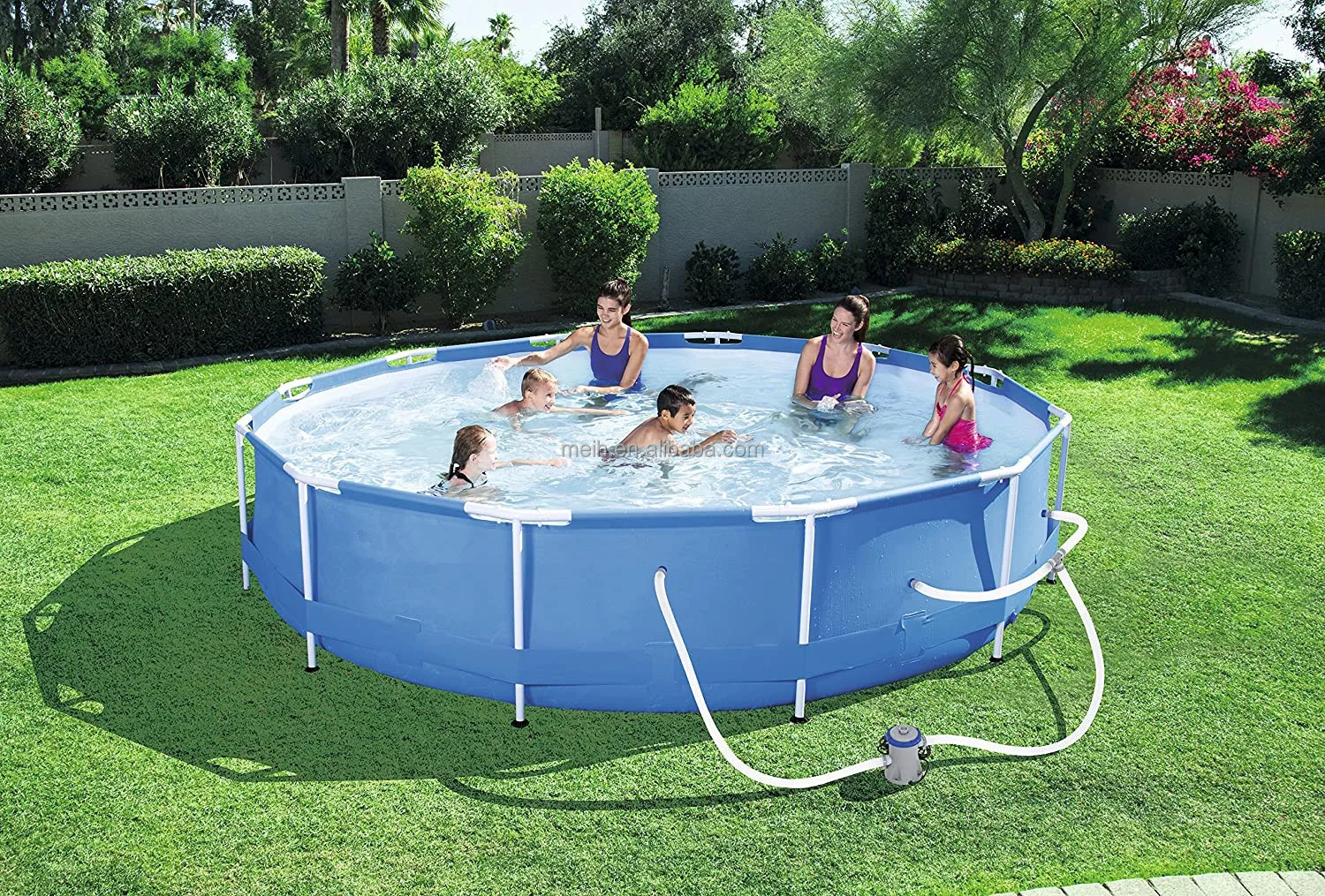 Hot Sale Stock Outdoor Metal Frame Above Ground 16ft Round Swimming Pool 8 People with Easy Set-Up include Pump ladder