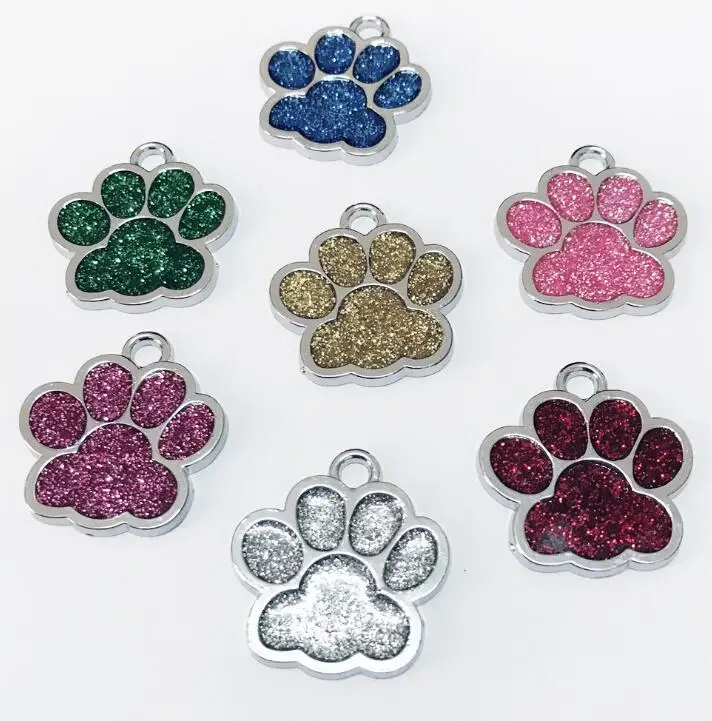 Customized metal footprints dog tag Glitter pet tag diamond cat tag