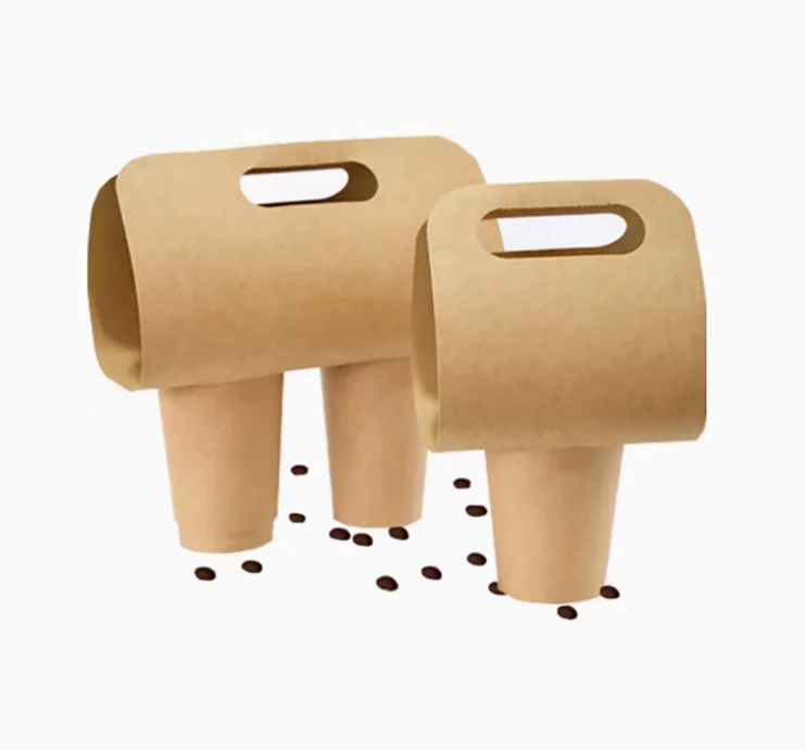 Custom Disposable 2-Cup Coffee Carrier Portable Kraft Paper Cup Holder with Handle for Tea & Beer Takeaway for Carryout