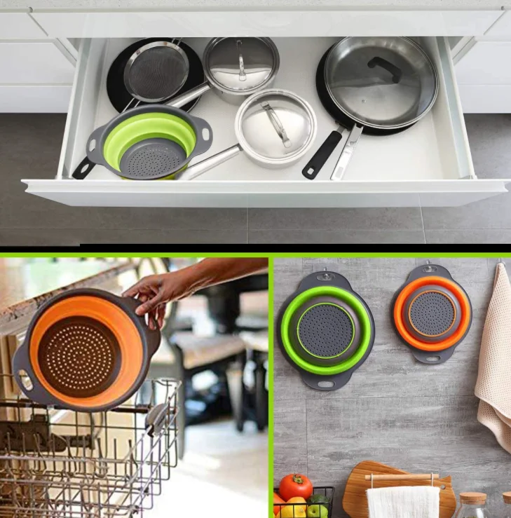 2 PC Collapsible Colanders with Handles with Extendable Handles Perfect for Draining Pasta Vegetable fruit