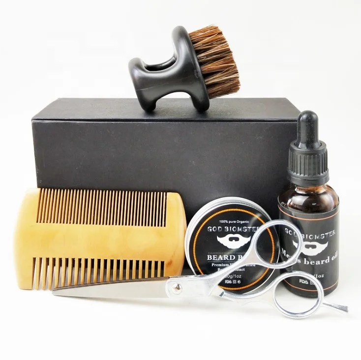 Custom logo Beard Care Set 100% Natural Wild Boar Bristle Beard Cream And Oil  Private Label High Quality Beauty Kit