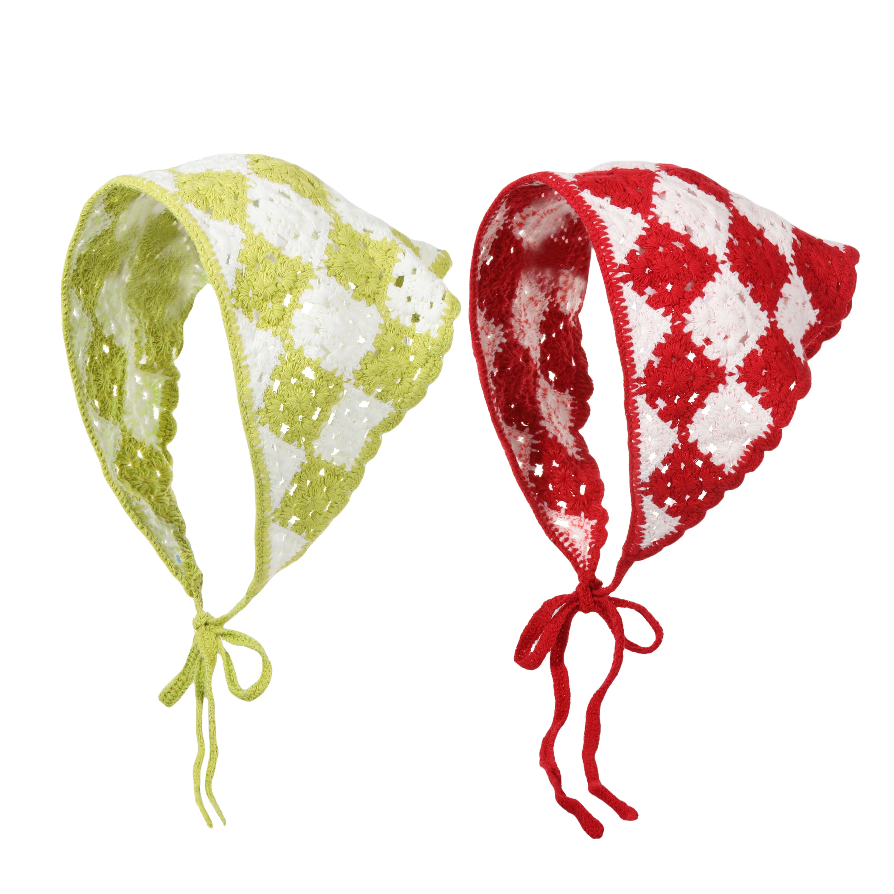 Sweet Girl Bohemia Crochet Embroidered Headband Red Cherry Flower Light Beige Cotton Triangle Hairband Ladies Holiday Accessory