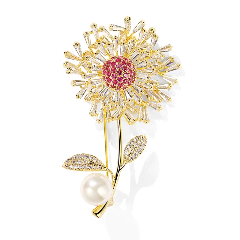 
Korean Channel Dandelion Flower Designer Brooches And Pins Pins Pearl 18k Gold Plated Charming Brooch Women 