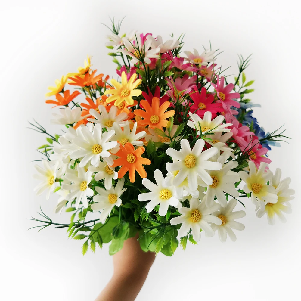 Artificial Daisy Flower Bouquet Mini Head Silk Gerbera Flower Bouquet Faux Decorative Flowers