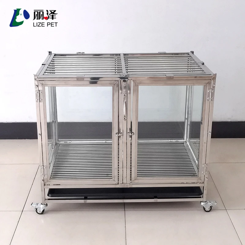 Lize Pet Stainless steel glass dog display cage folding pet carrier for sale
