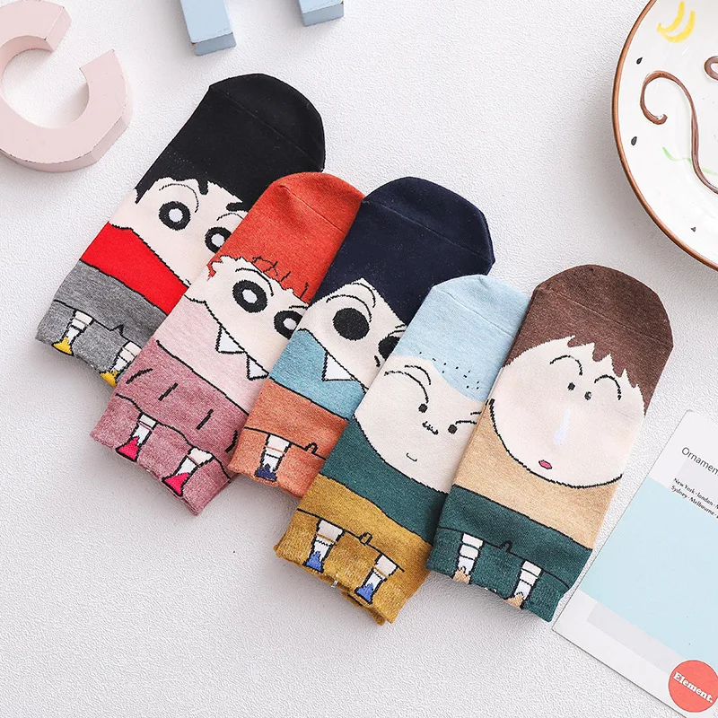 Японские Мультяшные карандаши Shinchan милые прямые носки-лодочки для девочек Осенние Хлопковые женские Носки с