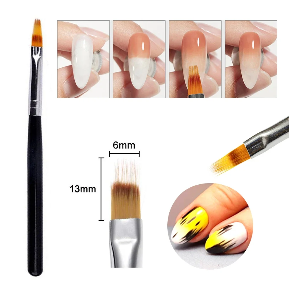 1PC Gradient Bloom Nail Art Painting Brush Black Wood Handle Nylon Hair Ombre Brush