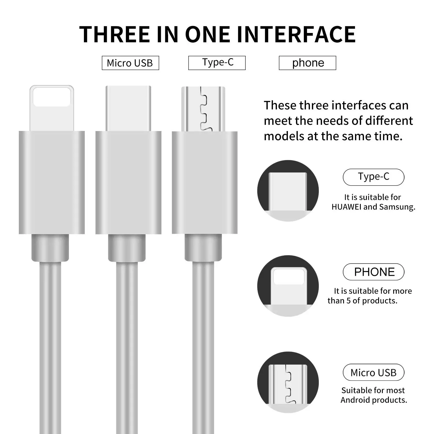 Amazon хит продаж дешевый Type-c Micro Usb быстрая зарядка Выдвижной 3 в 1
