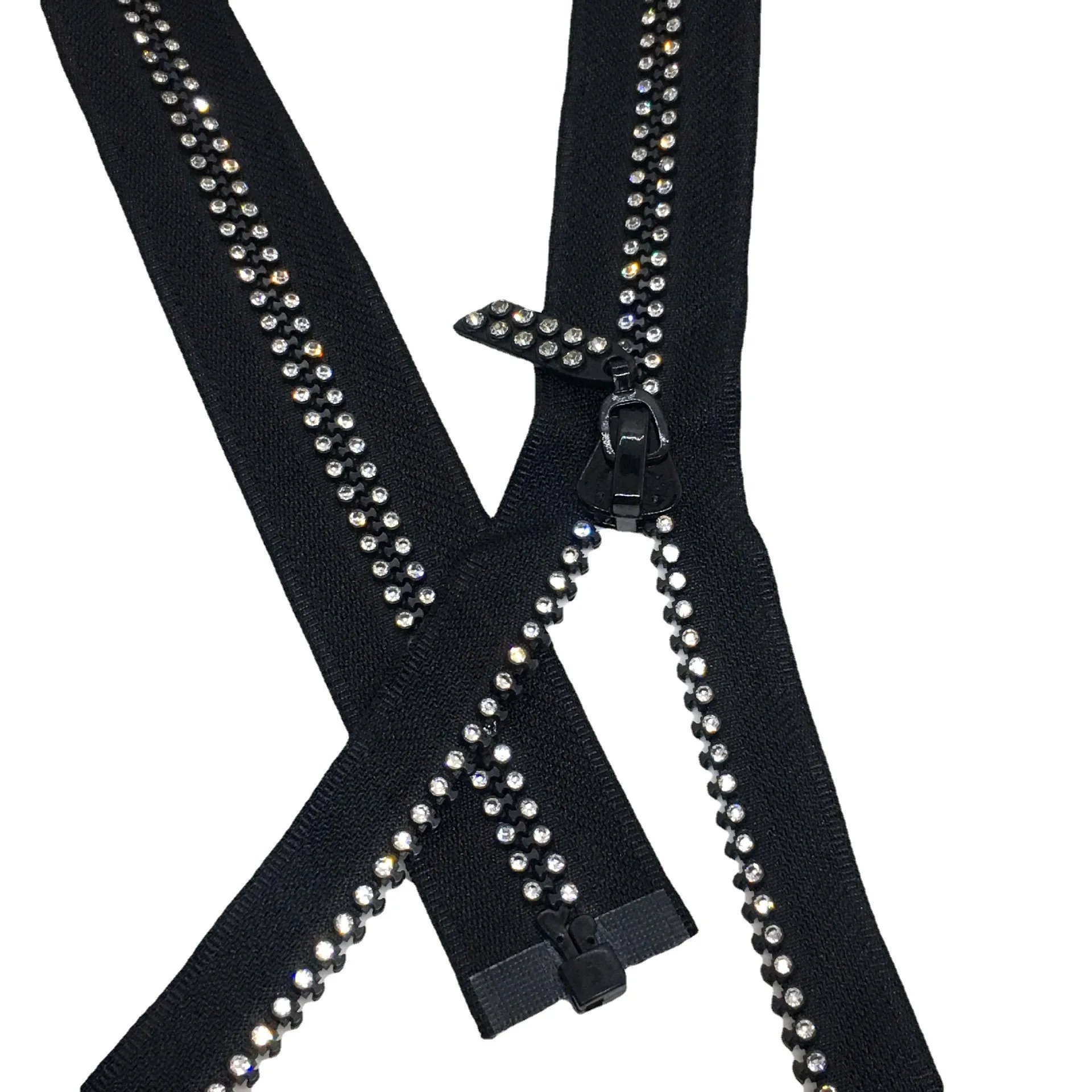 No. 10 Colorful Resin Diamond Double Row Open End Fashion Rhinestones Zipper For Luggage Clothing